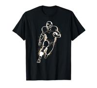 American Football Player And Fan Gear Co Herren Unisex Kinder T-Shirt Schwarz Kurzarm Klein Klassische Passform Einzigartiges Footballspieler-Silhouetten-Design American Football Sports-T-Shirts