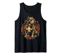 American Pitbull Roses Kunstporträt im Vintage-Tattoo-Stil Tank Top