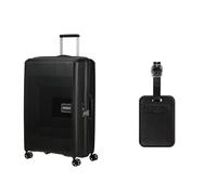 American Tourister Aerostep Spinner L ausziehbarer Koffer 77 cm schwarz mit Kofferanhängern, schwarz