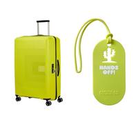 American Tourister Aerostep Spinner L erweiterbarer Koffer 77 cm grün mit Kofferanhängern, Hands Off