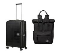American Tourister Aerostep & Urban Groove - Erweiterbarer Koffer, 67 cm, 66,5/72,5 L & Rucksack, 36 cm, 17L - Reise-Set - Schwarz
