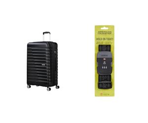 American Tourister Flashline Spinner L Koffer 78 cm schwarz mit Koffergurt, black/grey