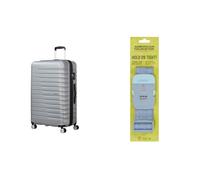 American Tourister Flashline Spinner L Koffer 78 cm Silber mit Gepäckgurt, steinblau/blau