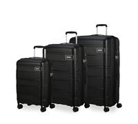 American Tourister Skymax Spinner Handgepäck- & Check-in-Kofferset, 55 cm | Schwarz, Hartschalenkoffer, 55H x 35W x 25D cm, 41/48 L, 2.4 kg, mit TSA-Schloss und leichtlaufenden Spinnerrollen