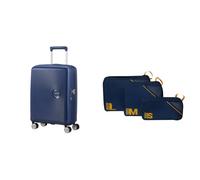 American Tourister Soundbox Handgepäckkoffer 55 cm blau mit 3er-Set Packwürfel, dunkelblau/orange