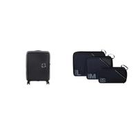 American Tourister Soundbox Handgepäckkoffer 55 cm schwarz mit Packwürfel-Set 3-teilig, Black/Grey