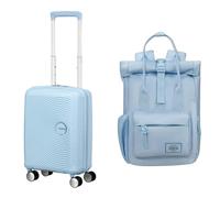 American Tourister Soundbox Mini & Urban Groove - Kinderkoffer, 47 cm, 22 L & Rucksack, 31 cm, 7 L - Mini-Reise-Set - Pastellblau
