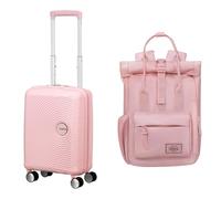 American Tourister Soundbox Mini & Urban Groove - Kinderkoffer, 47 cm, 22 L & Rucksack, 31 cm, 7 L - Mini-Reise-Set - Pastellrosa