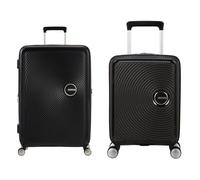 American Tourister Soundbox & Soundbox Mini - Erweiterbares Handgepäck, 67 cm, 81L & Kinderkoffer, 47cm, 22L - Familien-Set - Bass Black