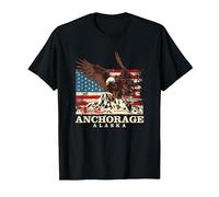 Amerikanische Flagge Adler Anker Patriotismus Alaska Patriotismus T-Shirt, Herren, Schwarz, 6XL