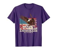 Amerikanische Flagge Adler Anker Patriotismus Alaska Patriotismus T-Shirt, Herren, Violett, XL