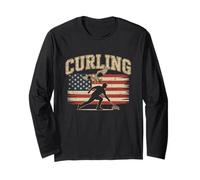 Amerikanische Flagge Curling T-Shirt Curler Sliding Stone Langarmshirt