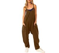 Amerikanische Vintage-Streetwear Latzhose Damen Arbeitshose Sommer Lose Baggy Overall Jumpsuit Ärmelloser Latzhosen Playsuit Mit Große Taschen Mit Spaghetti-Träger Verstellbar Khaki M