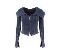 Amerikanischer Street-Style, sexy One-Shoulder-Pullover mit großem Revers und Langen Ärmeln, Nische, heißes Mädchen, hoher Taillen-Nabel-entblößter Cardigan-Pullover-abgebildet-M