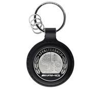 AMG Schlüsselanhänger, Affalterbach, Unisex, Schwarz, Leder, Metallplakette mit Affalterbach Wappen, Rautenlogo Prägung, Edelstahl-Spaltring