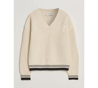 AMI Wool/Cotton Ribbed V-Neck Creme Weiß XL