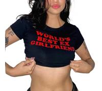 Amiblvowa Y2k Baby-T-Shirts für Damen, niedlicher Buchstaben-Grafik, bauchfreies Top, sexy, kurzärmelig, schmale Passform, Grunge-T-Shirt, E Girl Going Out, Worlds Best Ex Girlfriend Schwarz, Klein