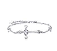 AMIGUO Kreuz-Armband für Damen, Damen Kreuz Armband in Weißgold 925 Sterling Silber Religiöse Symbol Kreuz Armbänder Schmuck für Sie