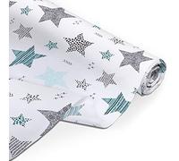 Amilian Baumwollstoff Meterware, Stoffe, Stoffreste, Stoffpaket: ca. 160 cm x 100 cm, zum Nähen, für Patchwork 100% Baumwolle DIY Baumwollstoff, Baumwolltuch, Nähstoffe, Sternschnuppe Türkis