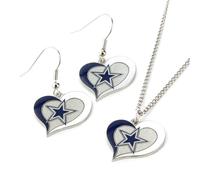 aminco Damen-Set mit Ohrringen und Anh nger NFL Dallas Cowboys im Herz-Design, silberfarben, 17,8 cm