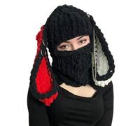 AMISENK Novelty Rabbit Ear Hat Plush Balaclava Cap For Female Winter Warm Face Mask Adult Cosplay Costume Headwear Crochet Balaclava Hat For Winter