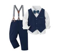 Amissz Baby Anzug Junge Hochzeit 1-5 Jahre Bekleidungssets für Jungen, Taufanzug Junge Langarm Hemd + Hosenträger + Weste + Fliege Festliche Kindermode Taufbekleidung für Baby-Jungen