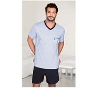 Ammann Herren Pyjama Schlafanzug kurz aus Bio-Baumwolle Blau 48 (S)