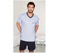 Ammann Herren Pyjama Schlafanzug kurz aus Bio-Baumwolle Blau 54 (XL)