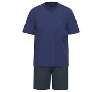 Ammann Herren Schlafanzug kurz V-Ausschnitt aus Bio-Baumwolle Blau 54 (XL)
