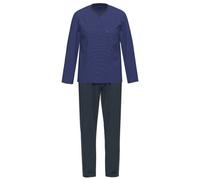 Ammann Herren Schlafanzug lang V-Ausschnitt aus Bio-Baumwolle Blau 50 (M)