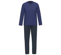 Ammann Herren Schlafanzug lang V-Ausschnitt aus Bio-Baumwolle Blau 52 (L)