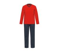 Ammann Herren Schlafanzug lang V-Ausschnitt aus Bio-Baumwolle Rot 50 (M)