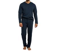 AMMANN Herren Schlafanzug Lang Organic Cotton, Pyjama Herren Lang aus GOTS Zertifizierter Bio-Baumwolle, V-Ausschnitt, Bindeband am Hosenbund, Zeitloses Design in 5XL Dunkelblau