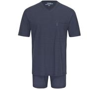 AMMANN Schlafanzug kurz, V-Ausschnitt, Brusttasche, dunkelblau gestreift - 50