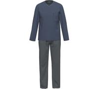 AMMANN Schlafanzug lang, V-Ausschnitt, Brusttasche, dunkelblau gestreift - 50