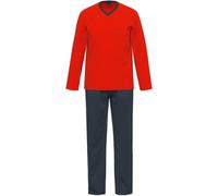 AMMANN Schlafanzug lang, V-Ausschnitt, Brusttasche, rot - 56