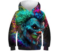 AMNOOL 3D-Druck Kinder The Psycho Clown Hoodie Kinder Langarm Pullover Frühling Herbst Bequeme lässige Jungen Mädchen Pullover Kleidung 9-11Y