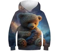 AMNOOL 3D Teddybär Stil Hoodies Sweatshirt Jungen Kleidung Mantel für Jungen Mädchen Street Hoodies mit Tasche 9-11 Jahre