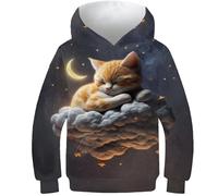 AMNOOL Fly cat Hoodie für Kinder 3D-gedrucktes Sweatshirt Langarm Teenager Jungen und Mädchen Kinderpullover 10-12 Jahre