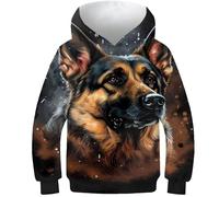 AMNOOL Hoodies 3D-Druck Deutscher Schäferhund Porträt Hoodie Junge Mädchen Kapuzenpullover Kinder Pullover Top Teenager Geburtstagsgeschenk 12-14 Jahre