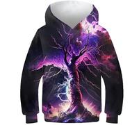 AMNOOL Jungen Mädchen Hoodies Abstrakter Blitzschlag Pullover Sweatshirts 3D-Gedruckter Kinder-Hoodie mit Kängurutasche 9-11 Jahre