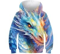 AMNOOL Kinder Dragon Aquarell Hoodie Kleidung Sweatshirt Kleidung Jungen Mädchen Grafikdruck 3D Hoodies Teen 9-11Y