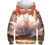 AMNOOL Kinder Kapuzenpullover 3D Mystic Kitsune Gateway Pullover Mädchen Jungen Hoodie Pullover Mode Jugend Sportkleidung Lässig Langarm 6-7 Jahre