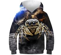 AMNOOL Unisex Kinder Jungen Mädchen Hoodies 3D-Druck Spinne im Weltraum Sweatshirt Pullover Sweatshirts mit Taschen Langarm Kapuzenpullover 7-9 Jahre
