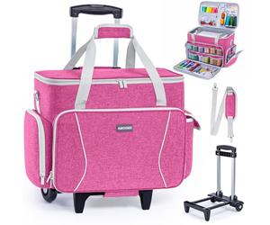 AMOIGEE Roll-Nähmaschinenkoffer mit Rädern - Nähmaschinentasche mit abnehmbaren Rädern, Trolley-Tragetasche mit abnehmbarer Polsterung, passend für die meisten Standardmaschinen, kompatibel mit Singer