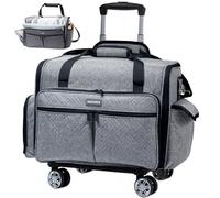 AMOIGEE Vollgeöffneter Nähmaschinenkoffer mit Rollen, große Roll-Nähmaschinentasche mit abnehmbarem, faltbarem Dolly, robuste Sticktasche für Brother, Singer, Janome, Standard-Maschinen