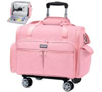 AMOIGEE Vollgeöffneter Nähmaschinenkoffer mit Rollen, große Roll-Nähmaschinentasche mit abnehmbarem, faltbarem Dolly, robuste Sticktasche für Brother, Singer, Janome, Standard-Maschinen