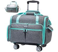 AMOIGEE Vollgeöffneter Nähmaschinenkoffer mit Rollen, große Roll-Nähmaschinentasche mit abnehmbarem, faltbarem Dolly, robuste Sticktasche für Brother, Singer, Janome, Standard-Maschinen