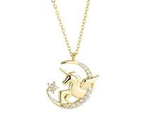 Amoonìc Einhorn Kette Mädchen Silber 925 (Gelbgold vergoldet) - Kinderschmuck Geschenk zum Geburtstag Einschulung - Geschenke für Tochter, Enkelin, Nichte 4 5 6 7 8 9 jährige - Halskette Kinderkette