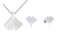 Amoonìc Ginkgoblatt Schmuckset Anhänger und Ohrstecker in Silber 925 *inkl. Luxus-Etui + * Kettenanhänger Damen Gingko Ohrstecker Gingko Blatt glänzend Ohrring Silber Weissgold FF200 SS92545